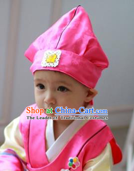 Traditional Korean Hair Accessories Pink Baby Hats, Asian Korean Fashion National Boys Headwear for Kids