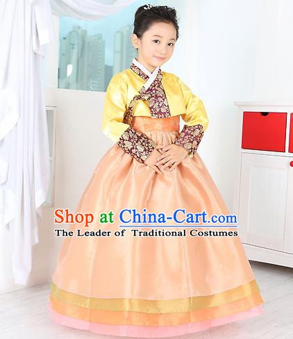 Traditional Korean Handmade Formal Occasions Costume Embroidered Baby Brithday Girls Yellow Hanbok Clothing