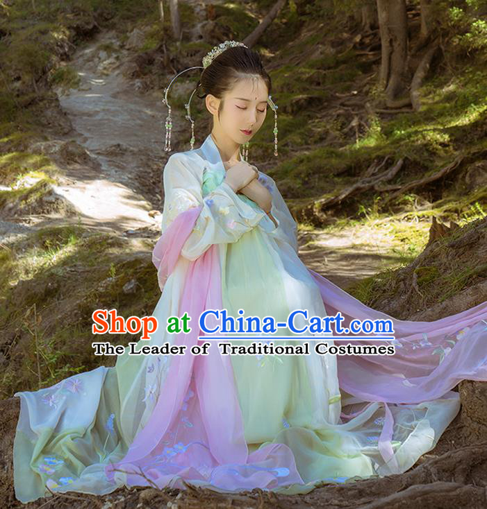 Asian China Tang Dynasty Imperial Concubine Dance Costume, Chinese Ancient Nobility Lady Fairy Embroidered Clothing for Women