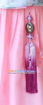 Traditional Korean Accessories Purple Tassel Waist Pendant, Asian Korean Fashion Wedding Tassel Hanbok Waist Decorations for Women