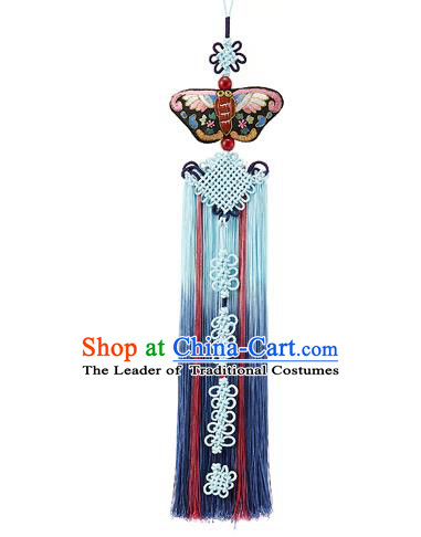 Traditional Korean Accessories Embroidered Waist Pendant, Asian Korean Fashion Wedding Blue Tassel Waist Decorations for Women