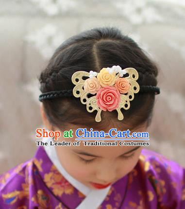 Traditional Korean Hair Accessories Butterfly Flowers Hair Clasp, Asian Korean Hanbok Fashion Headwear Headband for Kids