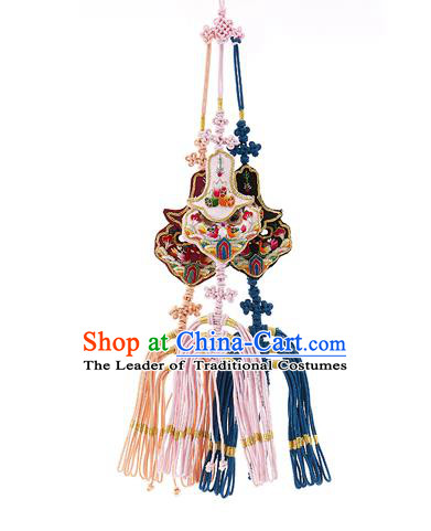 Korean National Accessories Bride Embroidered Waist Pendant, Asian Korean Wedding Hanbok Tassel Palace Taeniasis Waist Decorations for Women