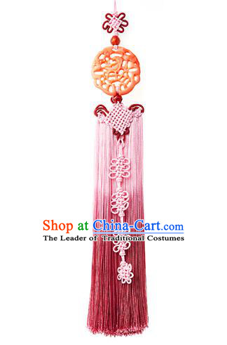 Traditional Korean Accessories Waist Pendant Chinese Knot Palace Taeniasis, Asian Korean Wedding Hanbok Pink Tassel Waist Decorations for Women