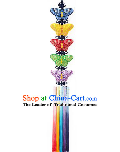 Traditional Korean Accessories Waist Pendant Embroidered Butterfly Palace Taeniasis, Asian Korean Wedding Hanbok Tassel Waist Decorations for Women