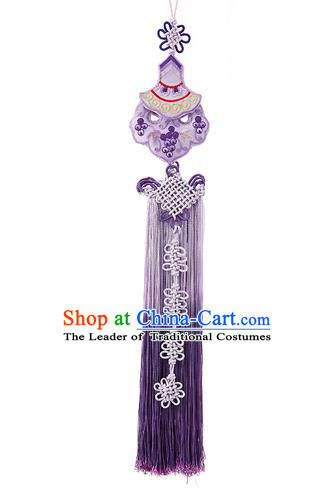 Traditional Korean Accessories Embroidered Waist Pendant Chinese Knot Palace Taeniasis, Asian Korean Wedding Hanbok Purple Tassel Waist Decorations for Women