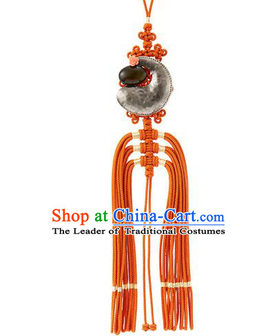 Korean National Accessories Bride Wedding Chinese Knot Waist Pendant, Asian Korean Hanbok Orange Tassel Waist Decorations for Women