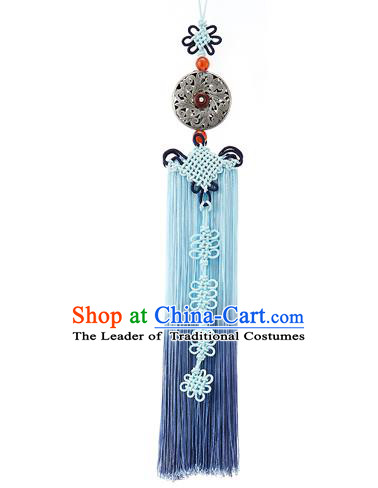 Asian Korean Hanbok Blue Tassel Waist Decorations, Korean National Belts Accessories Wedding Bride Waist Pendant for Women