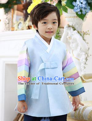 Asian Korean National Traditional Handmade Formal Occasions Boys Embroidery Blue Hanbok Costume Complete Set for Kids