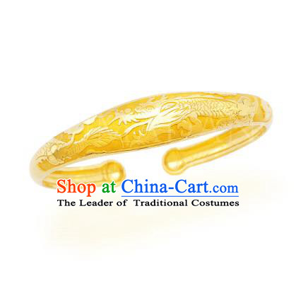 Asian Korean Hanbok Accessories Gold Dragon Longevity Bracelet for Baby