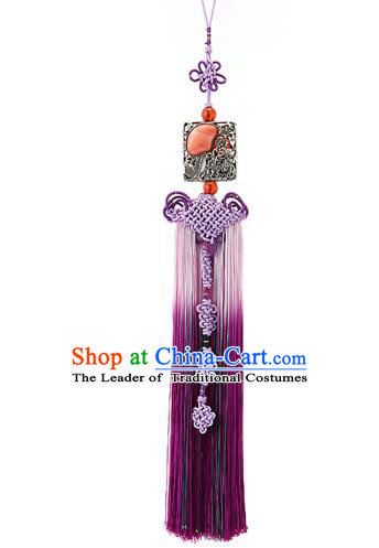 Korean National Belts Accessories Bride Wedding Hanbok Purple Waist Pendant, Asian Korean Tassel Chinese Knot Waist Decorations for Women