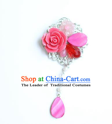 Korean National Accessories Pink Shell Flower Brooch, Asian Korean Hanbok Fashion Breastpin for Kids