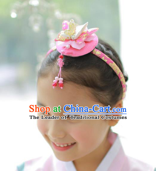 Traditional Korean Hair Accessories Pink Butterfly Hair Clasp, Asian Korean Hanbok Fashion Headwear Headband for Kids