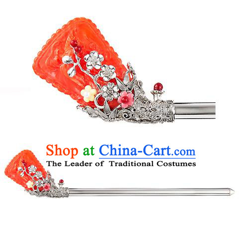 Traditional Korean Hair Accessories Bride Wedding Red Hairpins, Asian Korean Hanbok Fashion Palace Headwear Hair Stick for Women