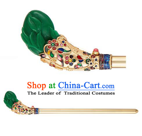 Traditional Korean Hair Accessories Bride Wedding Green Hairpins, Asian Korean Hanbok Fashion Palace Headwear Hair Stick for Women