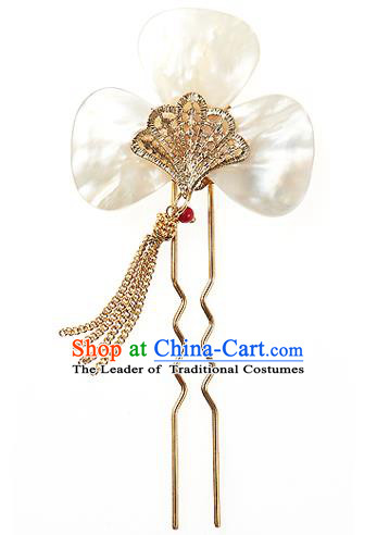 Traditional Korean National Wedding Hair Accessories Bride Palace Shell Flower Tassel Hairpins, Korean Hanbok Fashion Hair Stick Headwear for Women