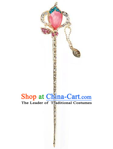 Traditional Korean National Wedding Hair Accessories Bride Palace Cyphers Pink Crystal Tassel Hairpins, Korean Hanbok Fashion Hair Stick Headwear for Women