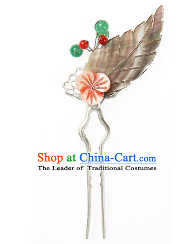 Traditional Korean National Hair Accessories Leaf Hairpins, Korean Palace Hanbok Fashion Headwear for Women