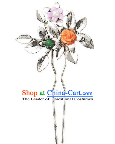 Traditional Korean National Hair Accessories Flowers Hairpins, Korean Palace Hanbok Fashion Headwear for Women