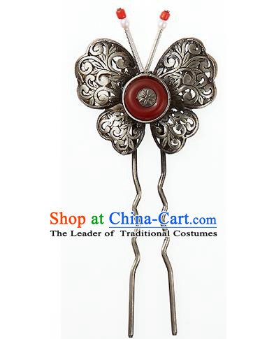 Traditional Korean National Hair Accessories Butterfly Hairpins, Korean Palace Hanbok Fashion Headwear for Women