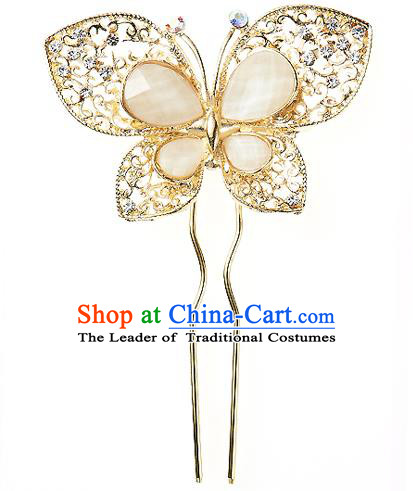 Korean National Wedding Hair Accessories Bride Hairpins Crystal Butterfly Hair Clip, Korean Hanbok Fashion Palace Hair Clasp for Women