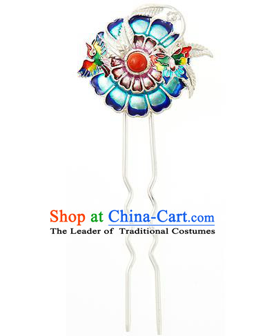 Korean National Wedding Hair Accessories Bride Hair Clip, Korean Hanbok Fashion Palace Blueing Hairpins for Women