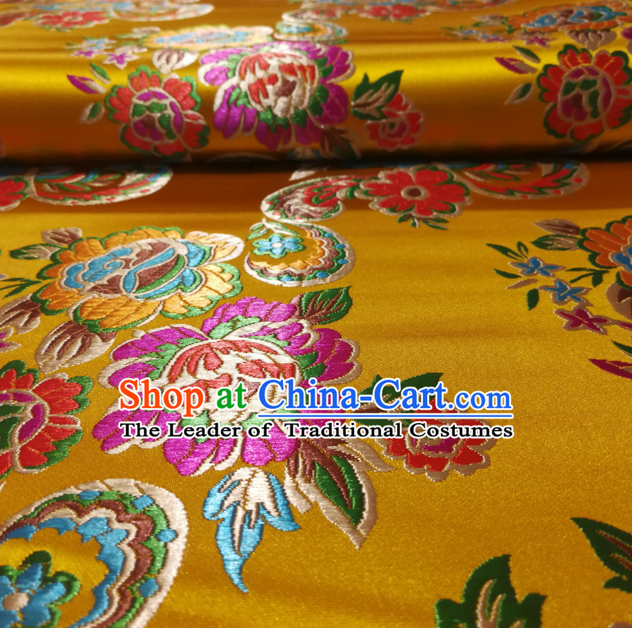 Royal Yellow Color Chinese Royal Palace Style Traditional Flower Peony Pattern Design Brocade Fabric Silk Fabric Chinese Fabric Asian Material