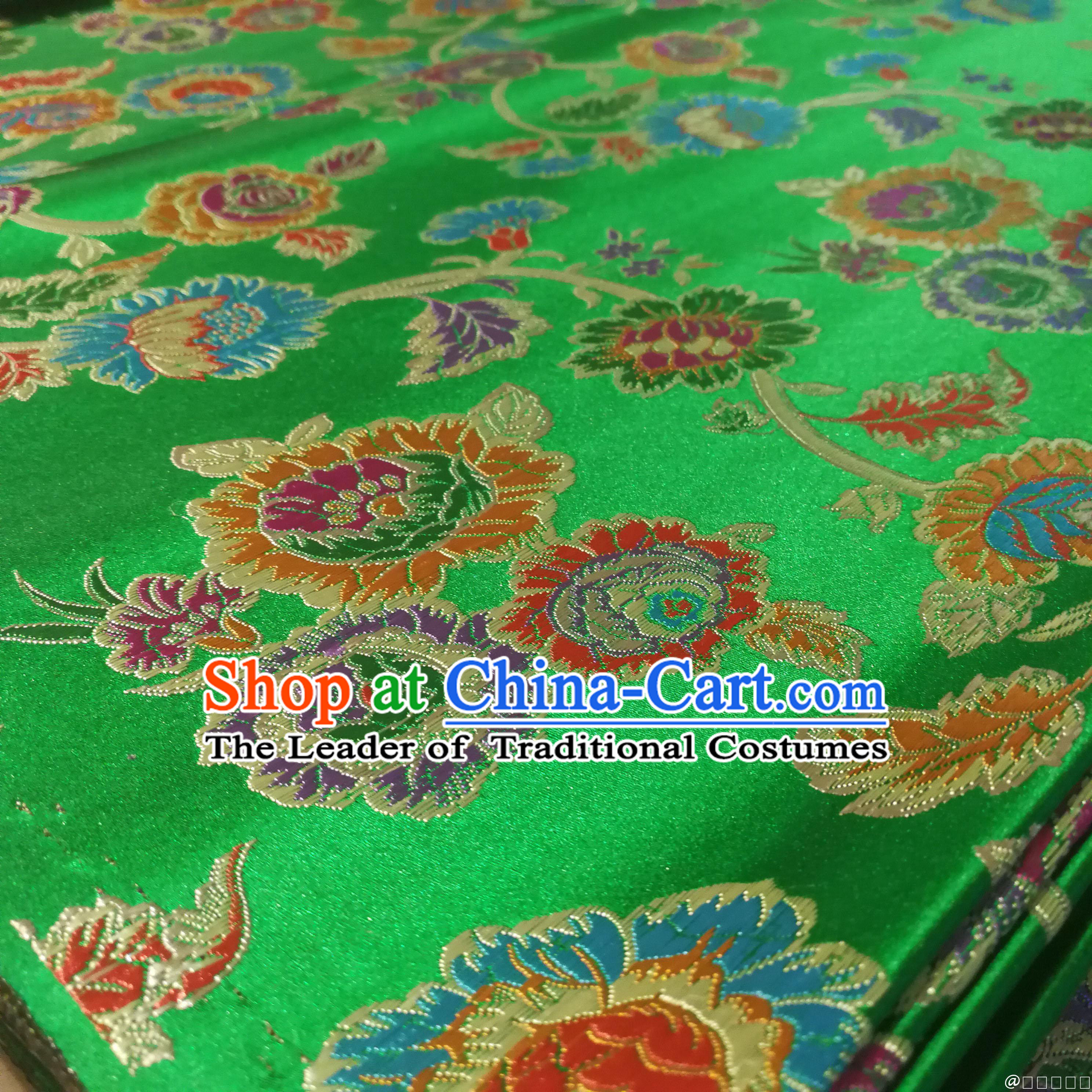 Green Color Chinese Royal Palace Style Traditional Pattern Peony Flower Design Brocade Fabric Silk Fabric Chinese Fabric Asian Material