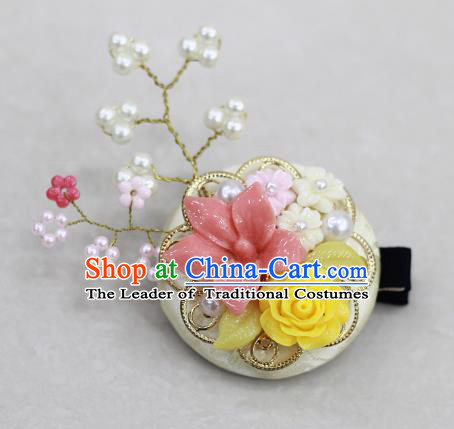 Korean National Hair Accessories Pink Flowers Hair Stick, Asian Korean Hanbok Fashion Headwear Headband for Kids