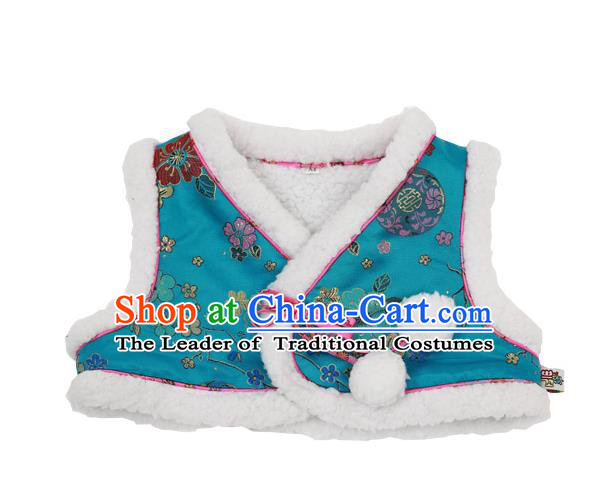 Asian Korean National Handmade Formal Occasions Wedding Bride Clothing Embroidered Blue Vest Hanbok Costume for Kids