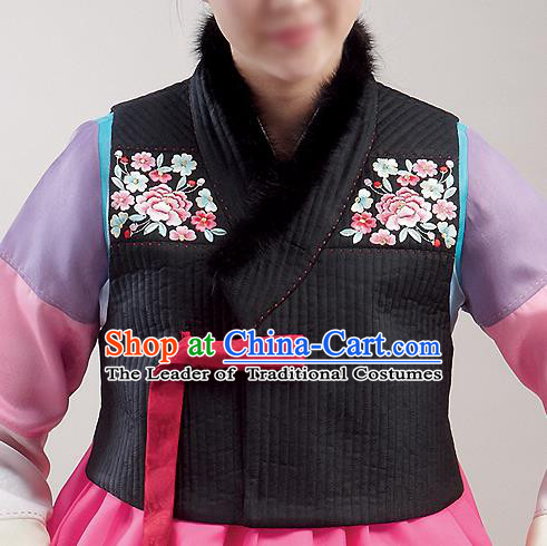 Asian Korean National Handmade Formal Occasions Wedding Bride Clothing Embroidered Black Vest Hanbok Costume for Women