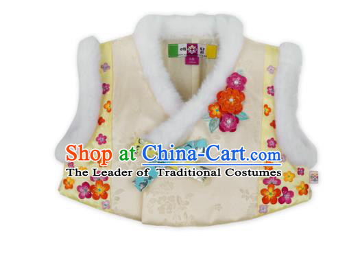 Asian Korean National Handmade Formal Occasions Wedding Girls Clothing Embroidered White Vest Hanbok Costume for Kids