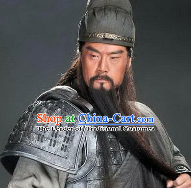 Chinese Ancient Opera Three Kingdoms Period Guan Yu Long Whiskers Mustache, Traditional Chinese Beijing Opera Old Men Full Beard for Men