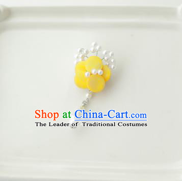 Korean National Accessories Girls Yellow Begonia Flower Brooch, Asian Korean Hanbok Fashion Bride Breastpin for Kids