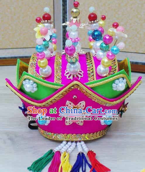 Korean National Hair Accessories Wedding Bride Palace Hair Crown, Asian Korean Hanbok Imperial Empress Hat Headwear for Women