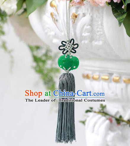 Asian Korean Hanbok Butterfly Green Jade Tassel Waist Decorations, Korean National Belts Accessories Wedding Bride Waist Pendant for Women