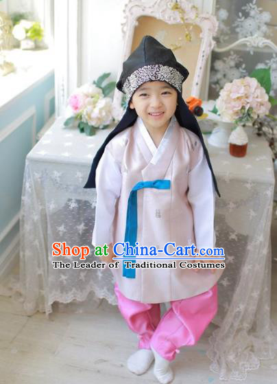 Asian Korean National Traditional Handmade Formal Occasions Boys Embroidery Pink Vest Hanbok Costume Complete Set for Kids