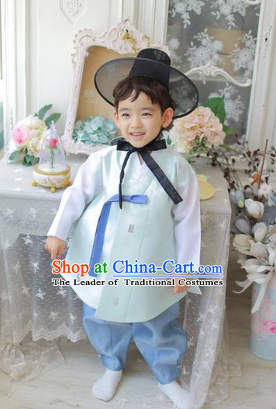 Asian Korean National Traditional Handmade Formal Occasions Boys Embroidery Green Vest Hanbok Costume Complete Set for Kids