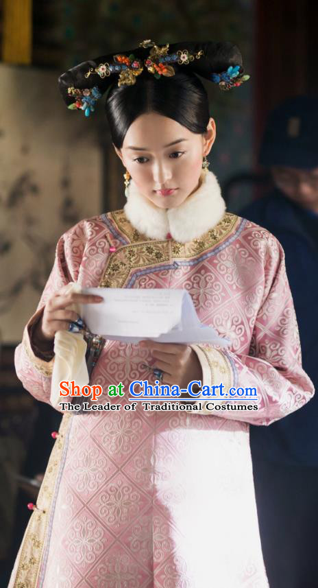 Traditional Chinese Qing Dynasty Imperial Princess Costume, Chinese Ancient Manchu Palace Lady Embroidered Clothing for Women