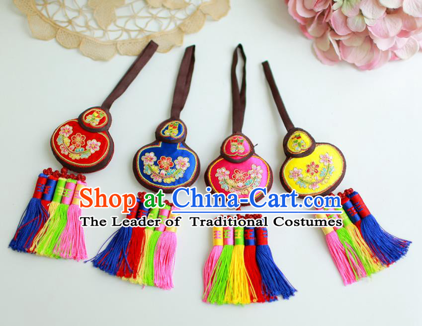 Asian Korean Hanbok Embroidered Calabash Waist Decorations, Korean National Belts Accessories Wedding Bride Waist Pendant for Women