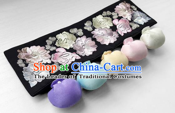 Traditional Korean Accessories Embroidered Flowers Waist Belts, Asian Korean Fashion Waistband Decorations for Kids