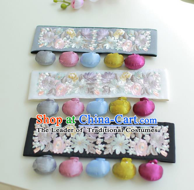 Traditional Korean Accessories Embroidered Flowers Waist Belts, Asian Korean Fashion Waistband Decorations for Kids