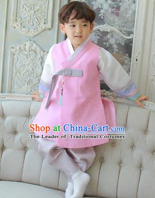 Asian Korean National Traditional Handmade Formal Occasions Boys Embroidery Pink Vest Hanbok Costume Complete Set for Kids