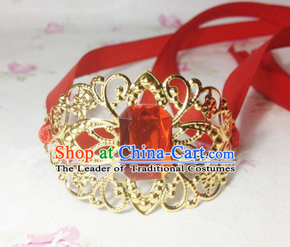 Traditional Handmade Chinese Ancient Classical Hair Accessories Royal Highness Red Crystal Tuinga Hairdo Crown for Men