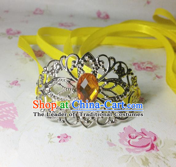 Traditional Handmade Chinese Classical Hair Accessories, Ancient Royal Highness Yellow Crystal Ribbon Headband Tuinga Hairdo Crown for Men