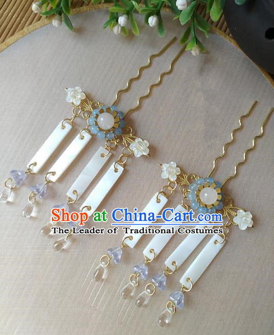 Traditional Chinese Ancient Classical Hair Accessories Hanfu Shell Tassel Hair Clip Bride Hairpins for Women