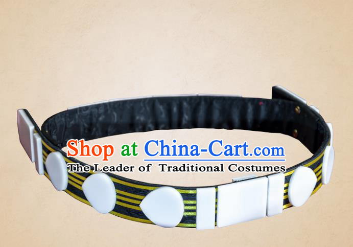 Asian Chinese Ming Dynasty Leather Belts, Traditional China Handmade Hanfu Officer Waistband for Men