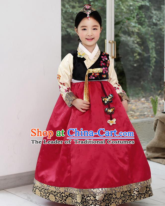 Traditional Korean Hanbok Embroidered Clothing, Asian Korean Fashion Apparel Hanbok Embroidery Costume for Kids