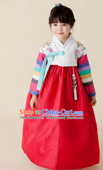 Traditional Korean Hanbok Embroidered Clothing, Asian Korean Fashion Apparel Hanbok Embroidery Costume for Kids