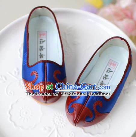 Traditional Korean National Embroidered Shoes, Asian Korean Hanbok Children Blue Shoes for Boys